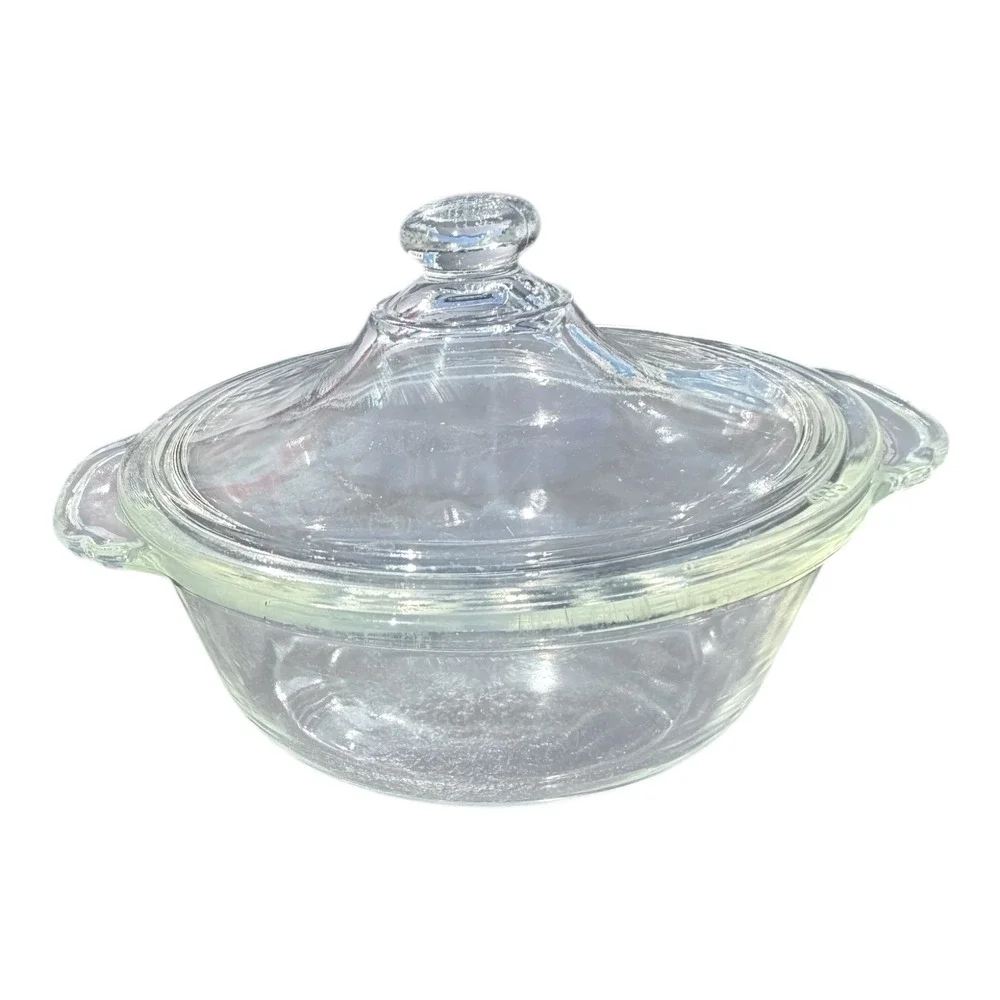Fire King Casserole Dish 1 PT Clear Glass Round Lidded 405 USA VTG Kitchenware